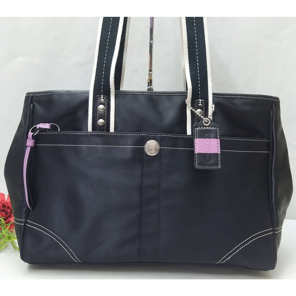 Coach Chelsea Black Nylon Double Handles Zipper Closure Large Tote Shoulder Bag - Picture 2 of 16